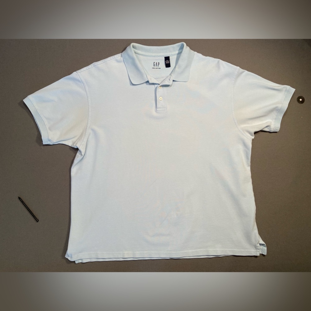 Gap Mens polo shirt, short sleeve, 3 button‎ plaque, light Blue, Vintage, SZ XXL
